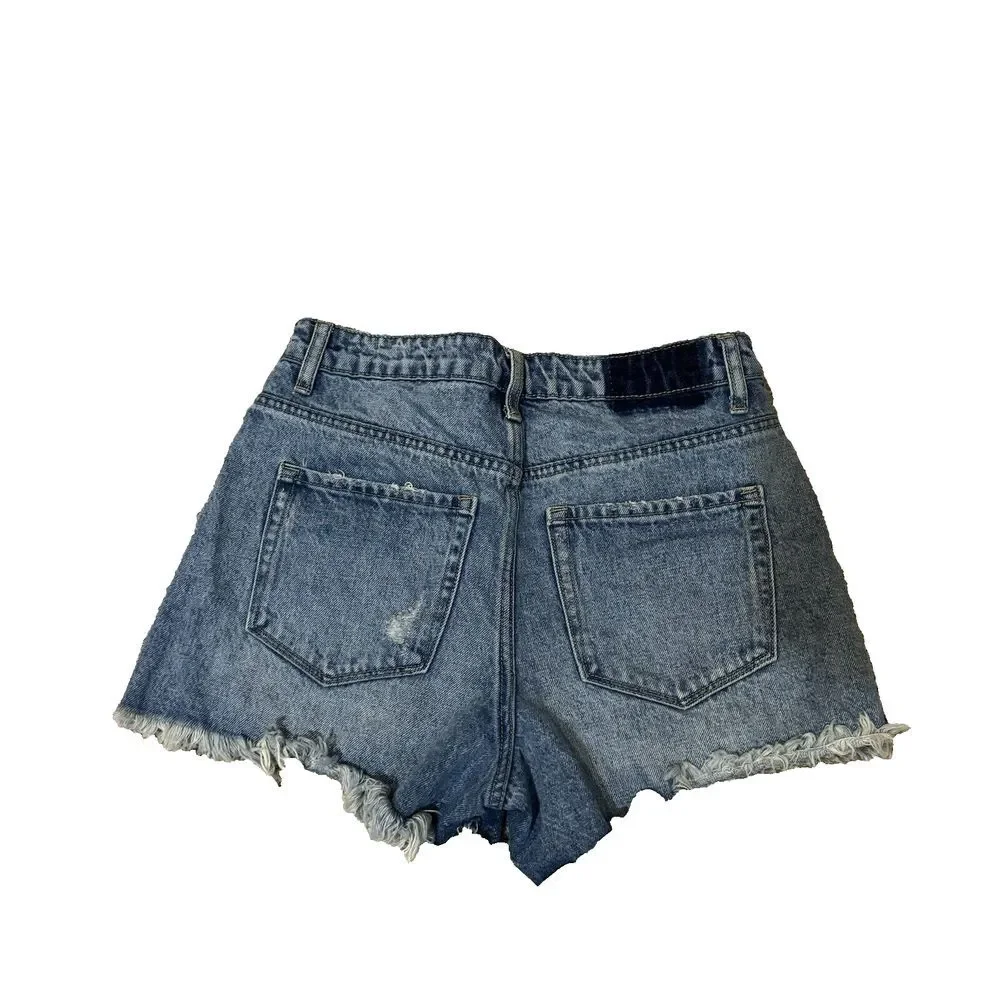 Women's Vervet Cut Off Blue High Rise Cotton‎ Blend Denim Shorts Size Small